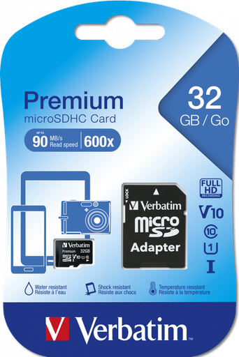 MEMORIA MICROSD HC VERBATIM PREMIUM 32GB CLASE 10 90MBS