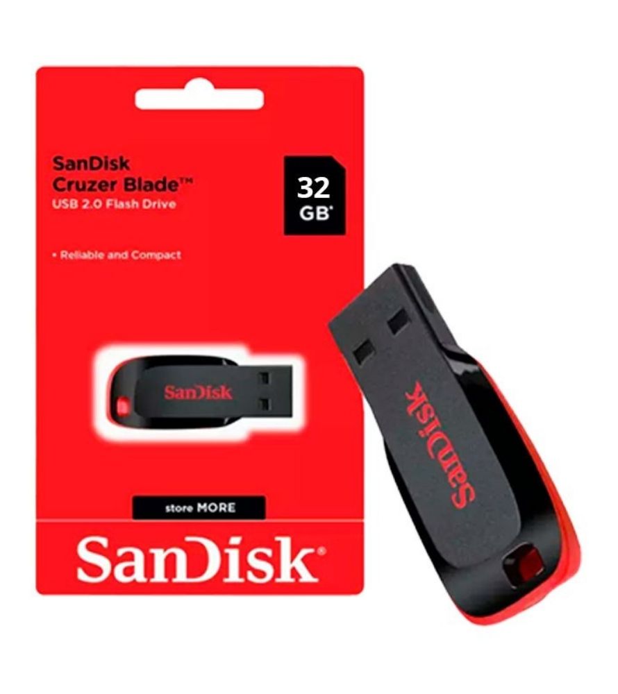 619659069193 MEMORIA SANDISK 32GB USB 2.0 CRUZER BLADE Z50 NEGRO C/ ROJO