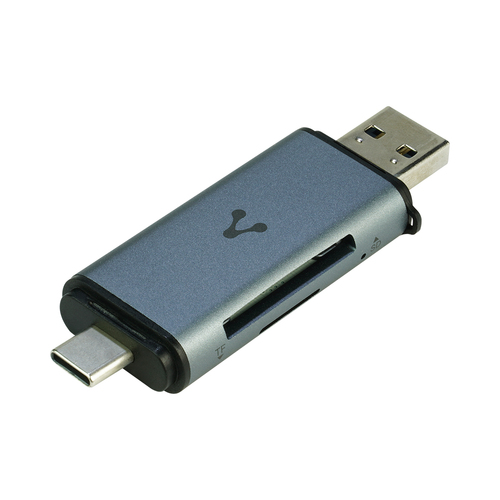 7503044580802 LECTOR DE MEMORIAS VORAGO CR-350 LECTOR PARA SD Y MICRO SD CONEXION USB-A USB-C 5GBPS GRIS