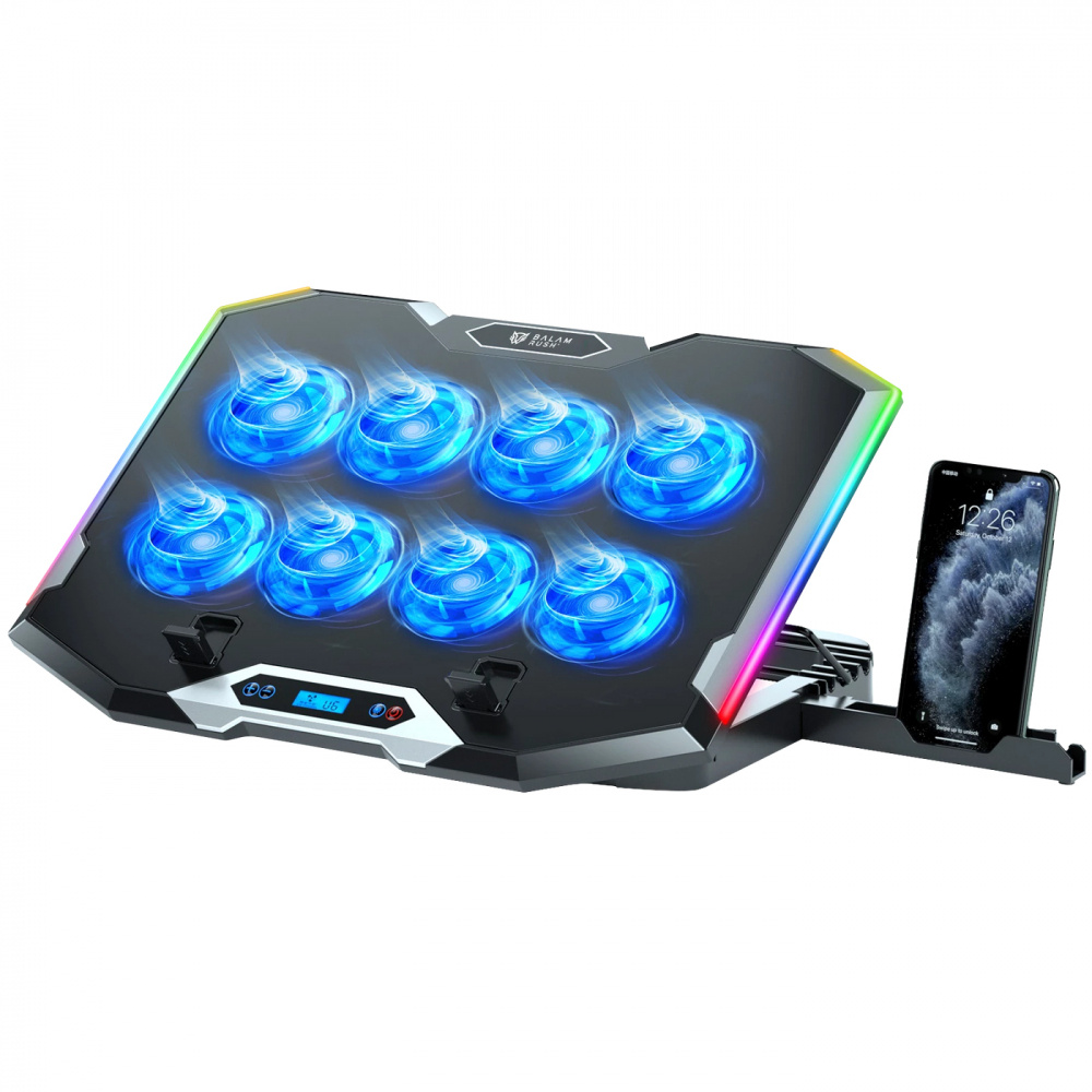 7506215941129 BASE ENFRIADORA BALAM RUSH BR-941129 HASTA 17 PULG VENTILADORES 8 USB NEGRO 
