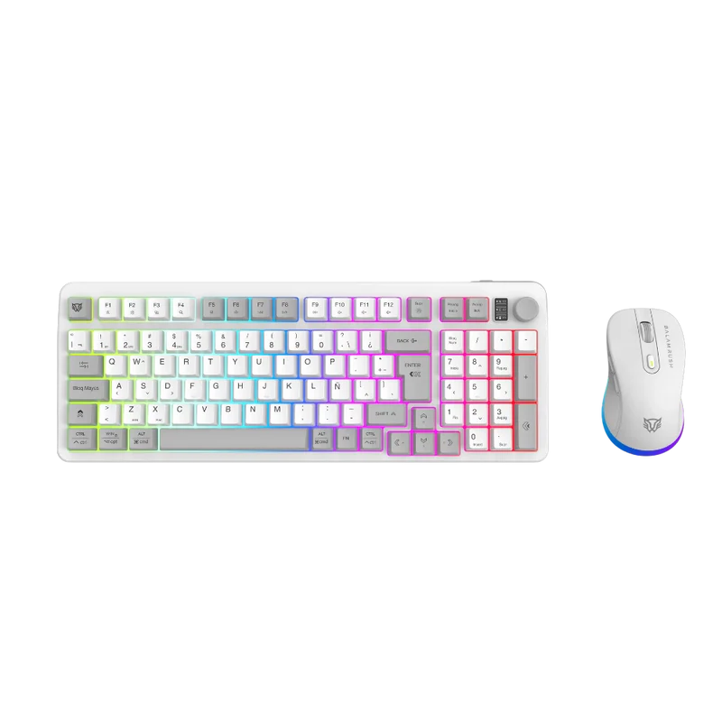 7506215940436 COMBO DE TECLADO Y MOUSE INALAMBRICO SQUAD CONQUEST PRO KG525 BLANCO RANGO DE ALCANCE 10M DPI 1200, 1800, 2400, 3600, 4800, 7200