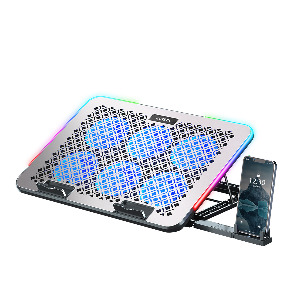 7506215940771 BASE ENFRIADORA ACTECK FROOST RAW BE630 HASTA 15.6 PULGADAS CON SOPORTE PARA CELULAR 6X VENT. USB PLATA 