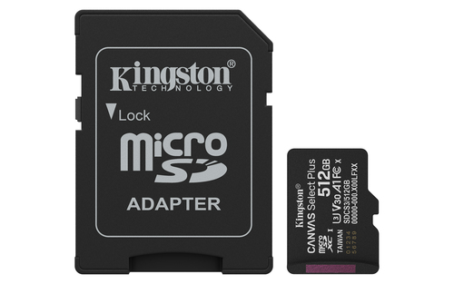 740617348552 MEMORIA MICRO SD KINGSTON 512GB TECHNOLOGY CANVAS SELECT PLUS GEN3 VELOCIDAD 150 MBS CLASE 10 