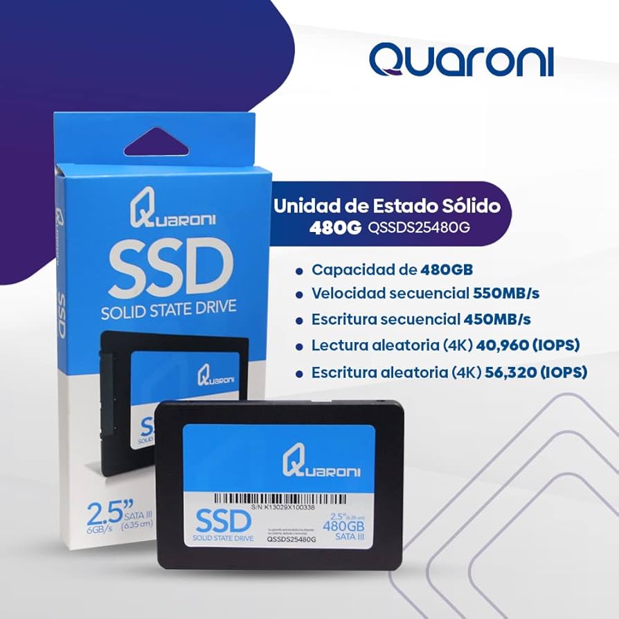 7500647014918 UNIDAD DE ESTADO SOLIDO SSD QUARONI 2.5 480GB SATA3 6GBS 7MM LECT 530MBS ESCRIT 470MBS