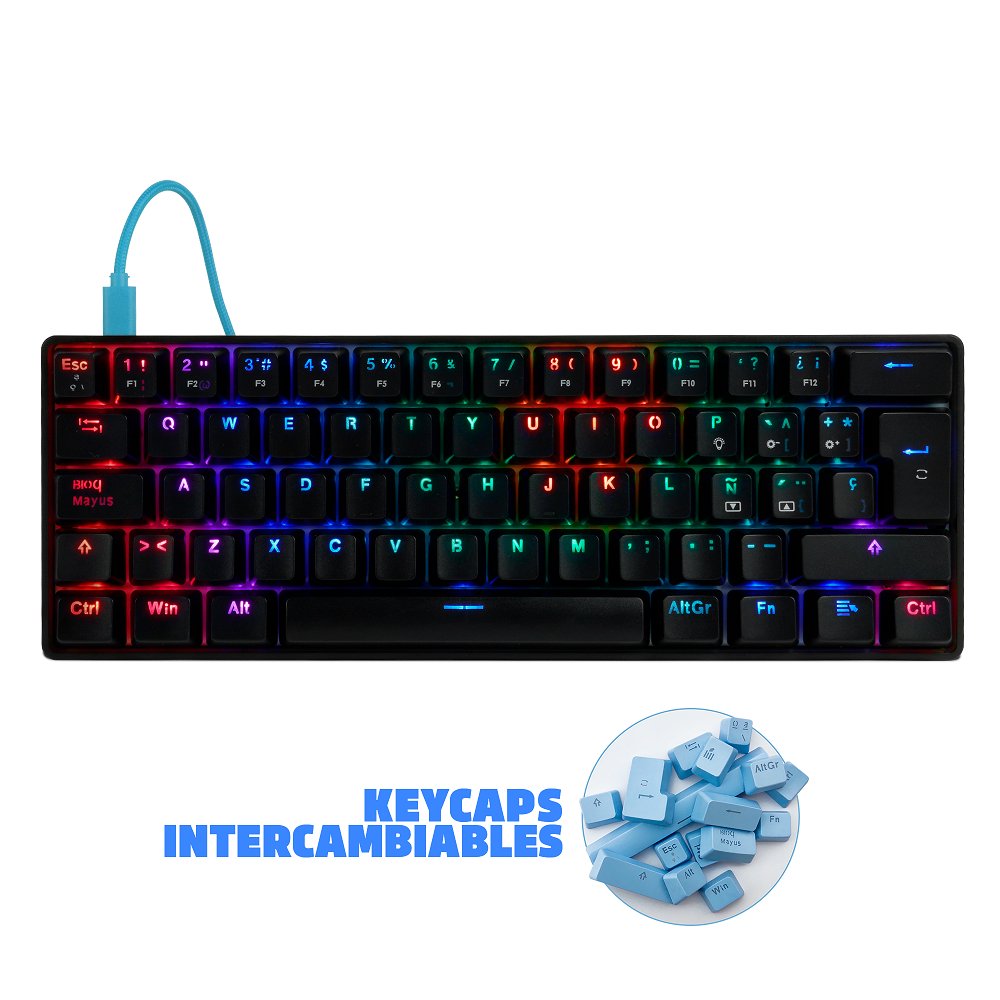 7502266679783 TECLADO MECANICO GAME FACTOR KBG560, USB 1.5M, RGB, SWICTH AZUL, TECLAS NEGRO Y AZUL