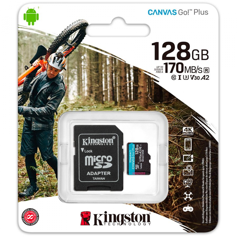 740617301182 MEMORIA KINGSTON MICRO SDXC CANVAS GO! PLUS 170R A2 U3 V30(SDCG3/128GB
