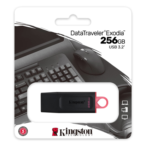 740617310023 Memoria Usb Kingston Technology Datatraveler Exodia 256 Gb, 3.2 Gen 1 3.1 Gen 1, Factor De Forma Tapa, Color Negro