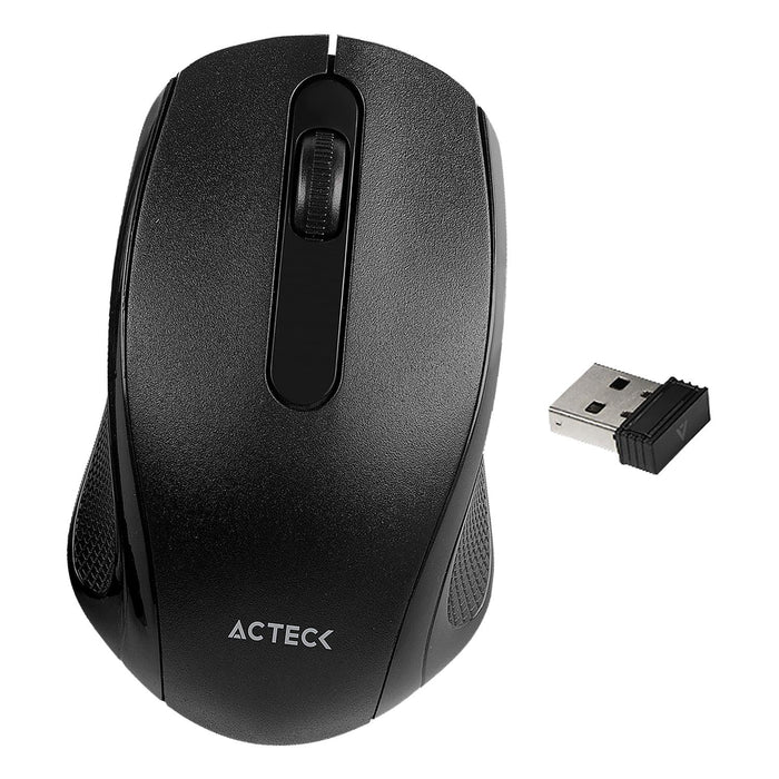 7506215928885  Mouse Optico Inalambrico Acteck Entry Mi240, 2 Botones, 1200 Dpi, Usb, 10m De Alcance, Bateria Aaa, Color Negro