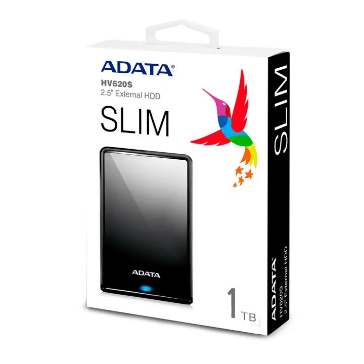 4713218461100 Disco Duro Externo Adata Ahv620s Slim, 1tb, 2.5 Pulg, Usb 3.1, Color Negro