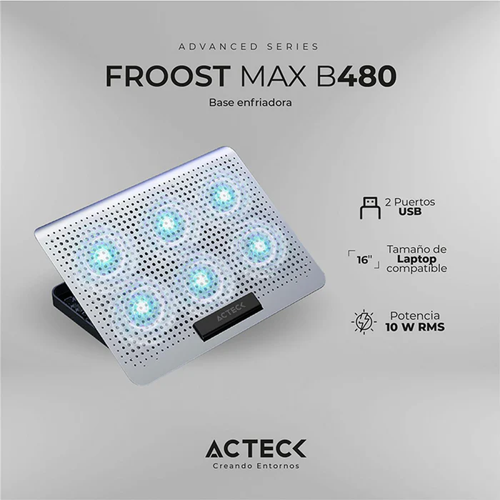 7506215936163 BASE ENFRIADORA ACTECK FROOST MAX P/LAP/ 6 VENT/NEGRO